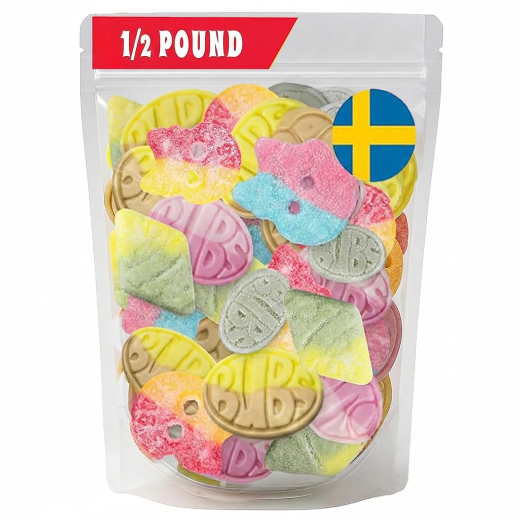 Bubs Swedish Candy Mix – 1/2 lb Sweet & Sour Gummies | Assorted Skulls, Ovals, Rombs | Fresh & Soft Foam Swedish Candy From Sweden (1/2 Pound)