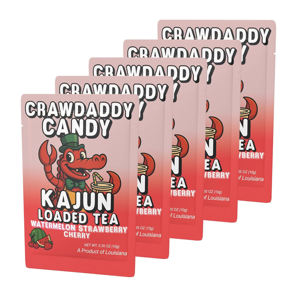 Kajun Loaded Tea Packets – Crawdaddy Candy | Watermelon + Strawberry + Cherry Flavor | Sugar Free Energy Tea Powder | 250mg Green Tea Caffeine | Zero Calories | Keto Friendly