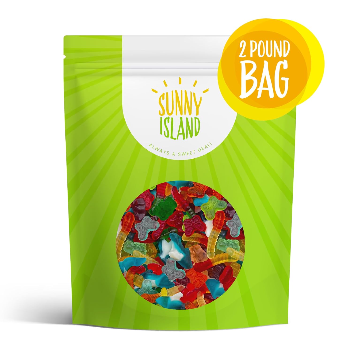Gummy Candy Mix | 2-Pound Bag | Chewy Gummies for Candy Buffets, Goodie Bags, Dessert Decorating | Blue Sharks, Gummi Bears, Worms & Butterflies | Gummies Bulk