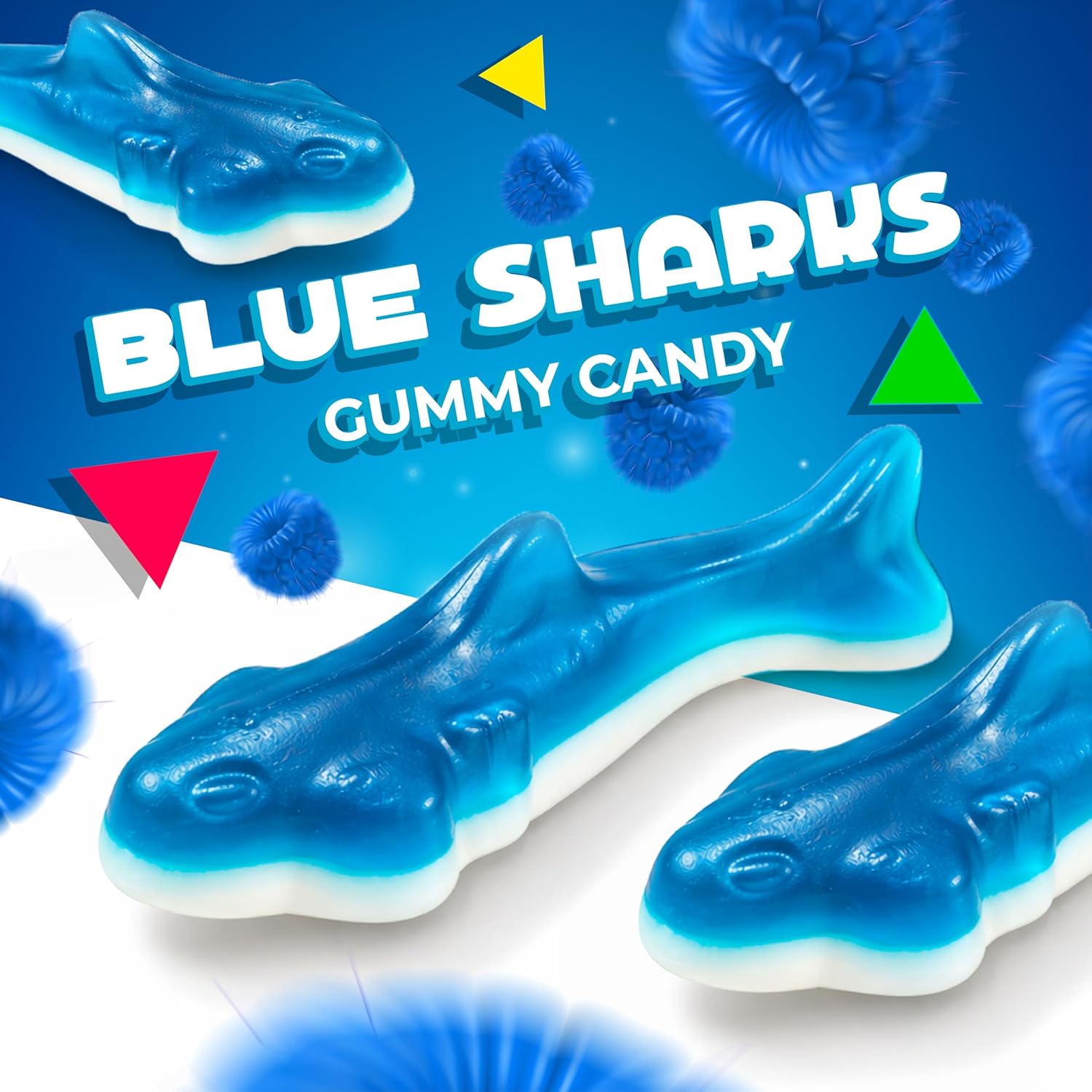 Blue Gummy Sharks Candy | 1 Pound Bag | Shark Gummies | Blue Candy for Buffets, Decorative Jars, Goodie Bags, and Themed Events | Blue Raspberry Flavor