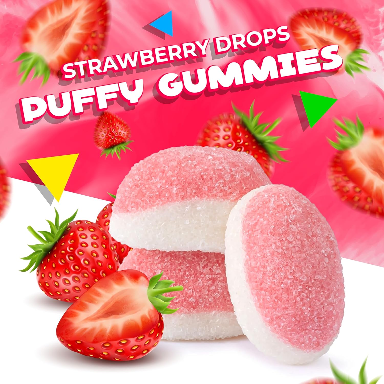 Strawberry Gummies | 1 Pound Bag | Puffy Strawberry Gummy Candy | Pink Candies for Baby Shower & Gender Reveal Parties | Soft Pink Drops for Girls' Celebrations