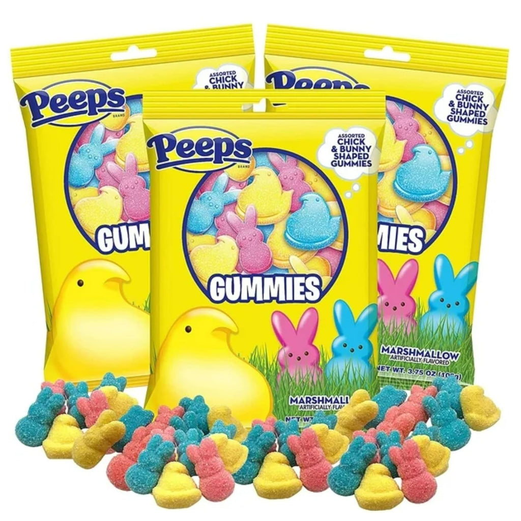 Peeps Gummies, Marshmallow Flavored Bunnies and Chicks, Egg and Basket Stuffers Candy, (Pack of 3)