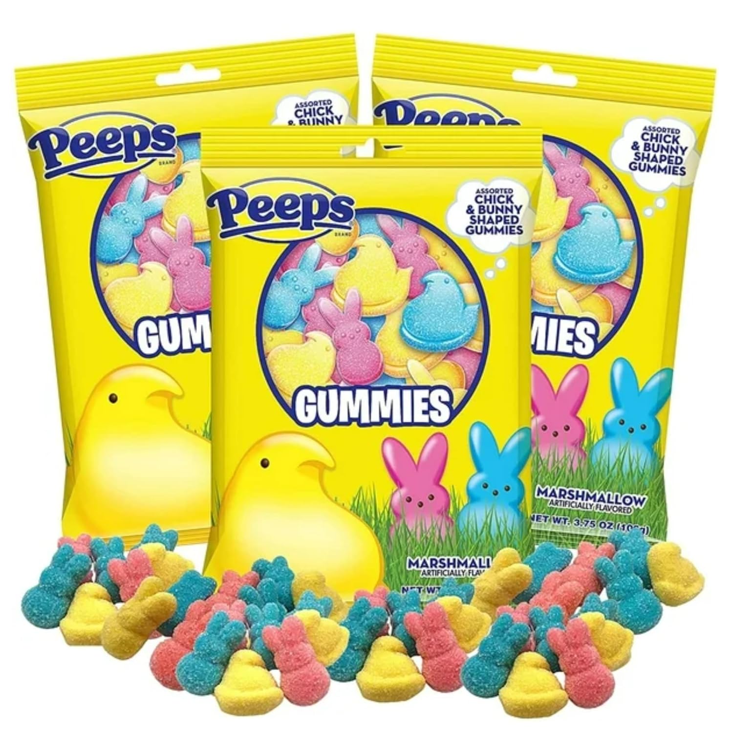Peeps Gummies, Marshmallow Flavored Bunnies and Chicks, Egg and Basket Stuffers Candy, (Pack of 3)